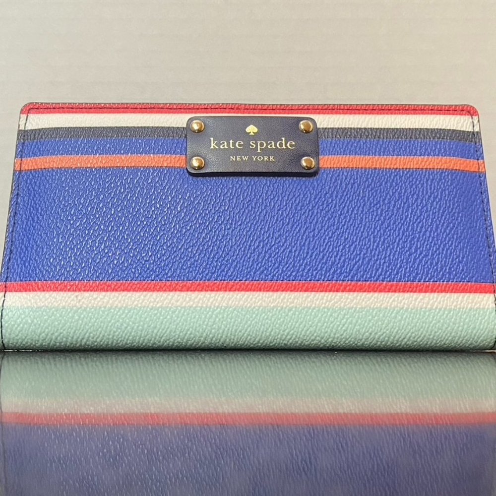 Kate Spade Wallet Wellesley Tropical Stripe Leather Snap Closure